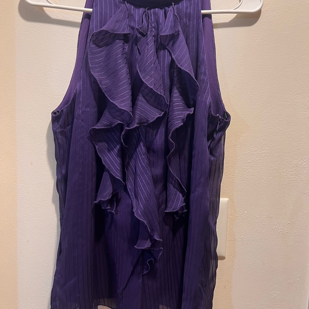 Iz Byer Purple Ruffled Sleeveless Top